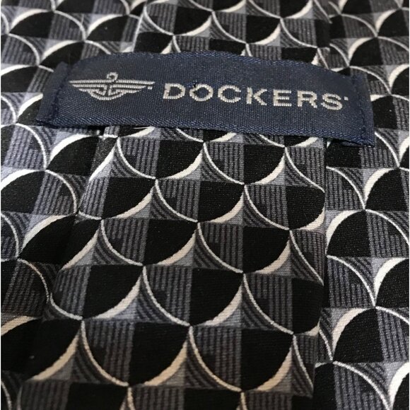 Dockers Tie Black & Gray Geometric Pattern Stain Resistant  Necktie - Picture 2 of 6